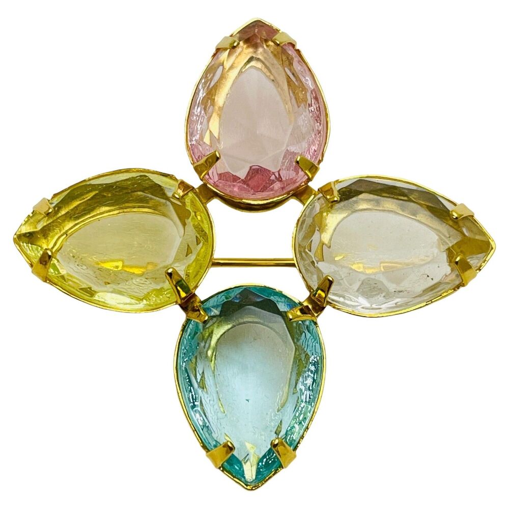 Vintage AVON signed gold tone glass designer brooch